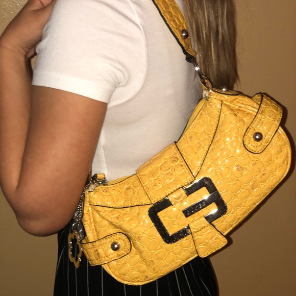 Guess Small Yellow Alligator Satchel - Picture 2 of 5